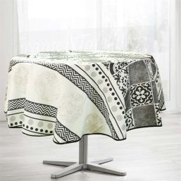 Tablecloth anti-stain beige with mosaic round