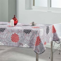 Tablecloth anti-stain gray with floral print | Franse Tafelkleden