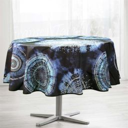 Tablecloth anti-stain tie dye blue round