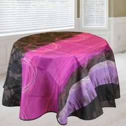 Tablecloth 160 round taupe, lilac with leaves of French tablecloths