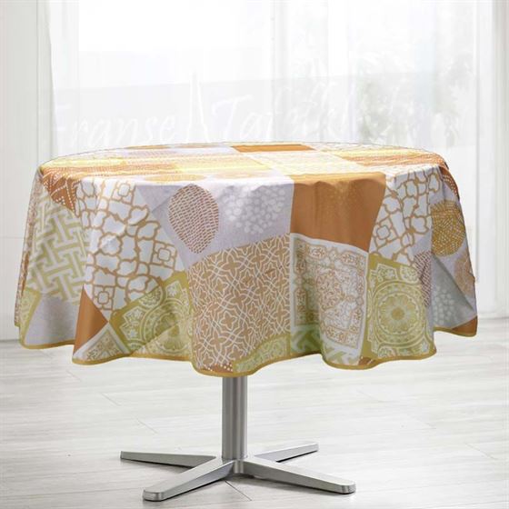 Tablecloth anti-stain orange with mosaic round