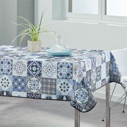 Tablecloth anti-stain blue with mosaic