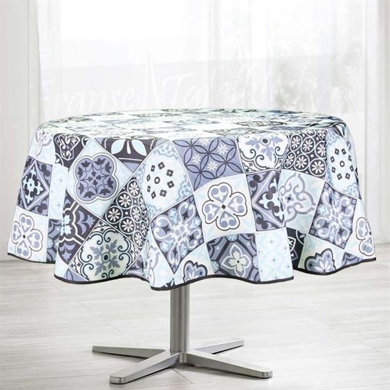 Tablecloth anti-stain blue with mosaic round