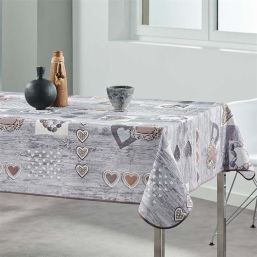 Tablecloth anti-stain grey, anthracite with hearts