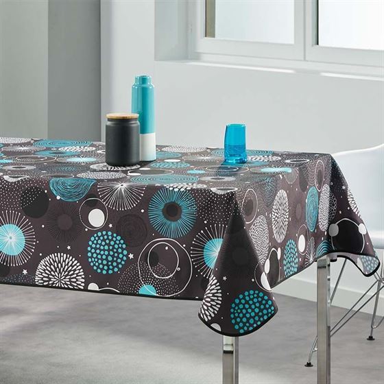 Tablecloth anti-stain geometric blue turquoise | Franse Tafelkleden