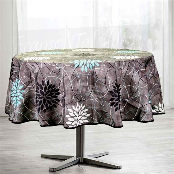 Tablecloth anti-stain anthracite floral blue round