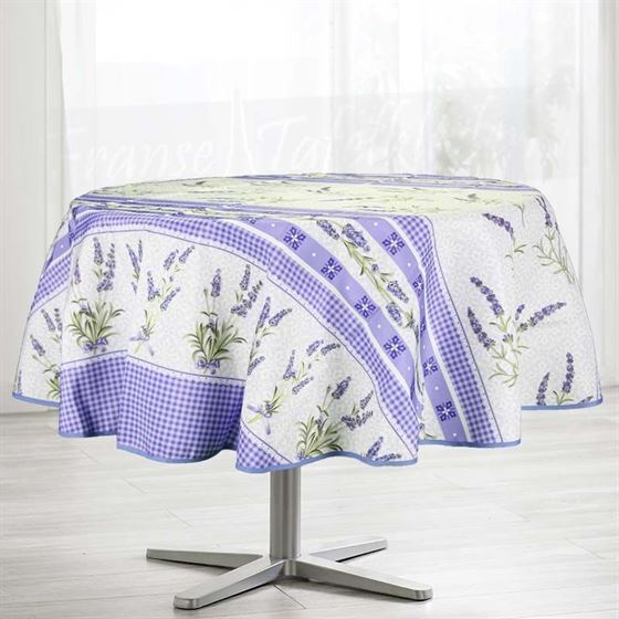 Tablecloth anti-stain purple gingham, lavender round