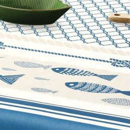 Nappe de table anti tache bleu avec des poissons | Franse Tafelkleden