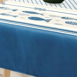 Tablecloth anti-stain blue with fish | Franse Tafelkleden