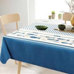 Tischdecke Anti-Fleck blau mit Fisch | Franse Tafelkleden
