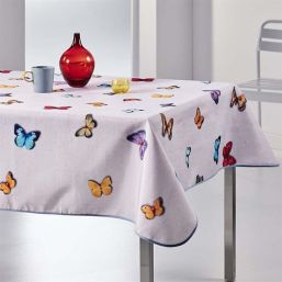 Tablecloth anti-stain ecru with butterflies | Franse Tafelkleden