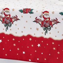 Tablecloth white red Christmas with Santa Claus print
