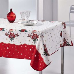 Tischdecke rechteckig weiß rot Weihnachten Weihnachtsmann und Sterne Französische Tischdecken