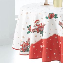 Tablecloth round white red Christmas with Santa Claus print