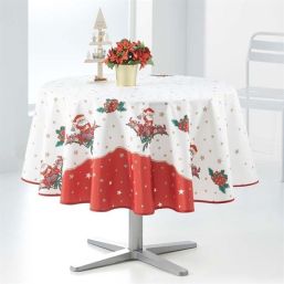 Tablecloth round white red christmas santa claus