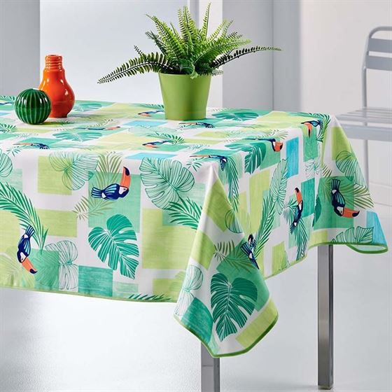 Tablecloth anti-stain green with toucan rectangle