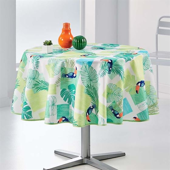 Tablecloth anti-stain green with toucan round
