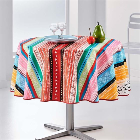 Tablecloth anti-stain multicolored lines round