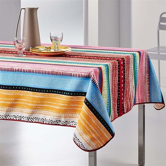Nappe de table anti tache lignes multicolores rectangle
