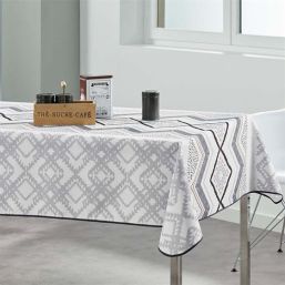 Tablecloth anti-stain beige with gray squares rectangle