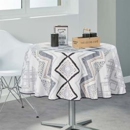 Tablecloth anti-stain beige with gray squares round