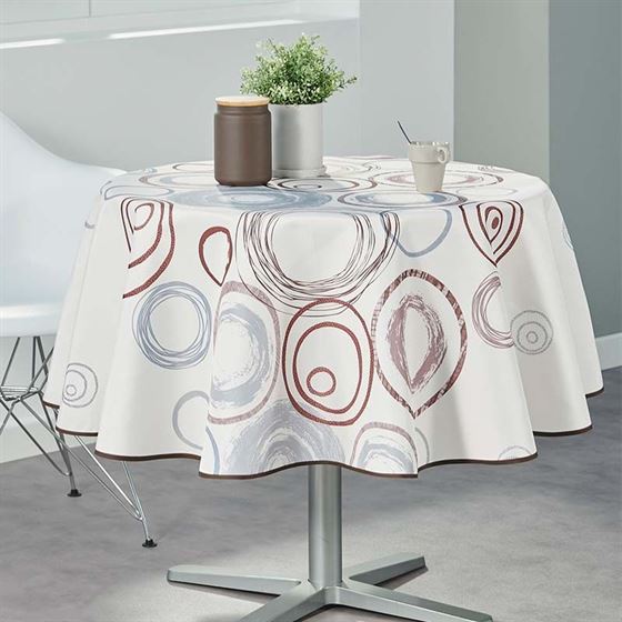 Tablecloth anti-stain beige with red circles | Franse Tafelkleden