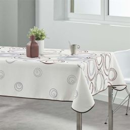 Tablecloth anti-stain beige with red circles | Franse Tafelkleden