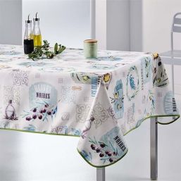 Tablecloth anti-stain ecru with olives, provence | Franse Tafelkleden