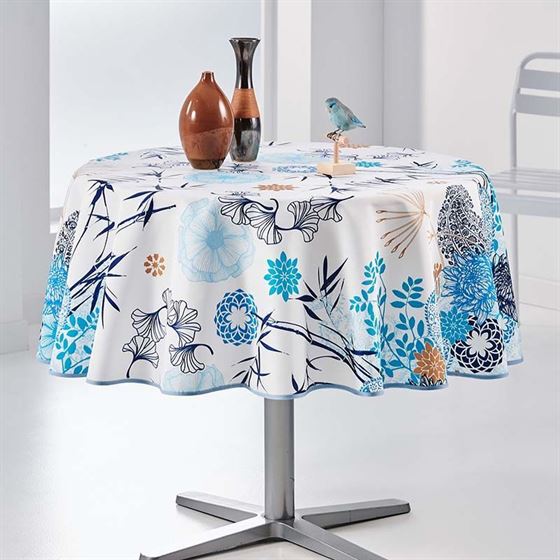 Tischdecke Anti-Fleck Blumen und blaue Blätter | Franse Tafelkleden