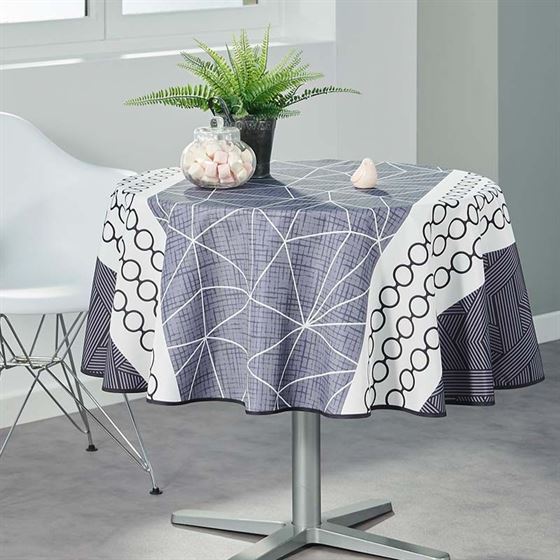 Tischdecke weiß mit abstrakten Kreisen | Franse Tafelkleden