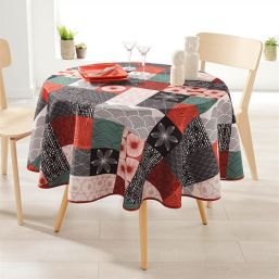 Round 160 tablecloth 100% polyester, moisture repellent. Red, black mosaic