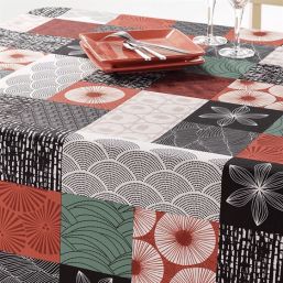 Tablecloth anti-stain brown, black mosaic | Franse Tafelkleden