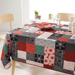 Rectangle tablecloth 100% polyester, moisture repellent. Red, black mosaic