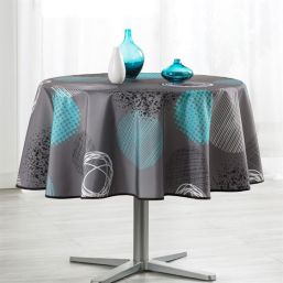 Tablecloth taupe with turquoise circle 160cm French Tablecloths