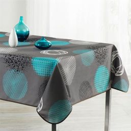 Tablecloth taupe with turquoise circle French Tablecloths