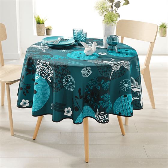 Tischdecke Anti-Fleck Blau mit Kranvogel | Franse Tafelkleden
