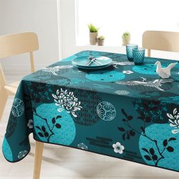 Rectangle 200 tablecloth 100% polyester, moisture repellent. Blue with crane bird