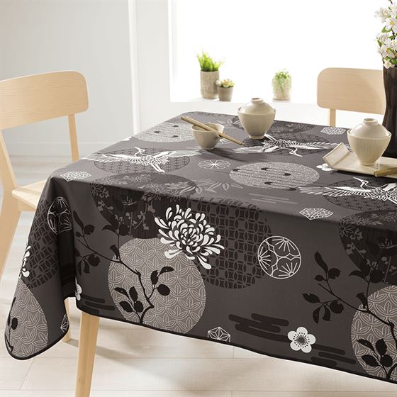 Rectangle nappes 100% polyester, hydratante. Anthracite avec grue oiseau