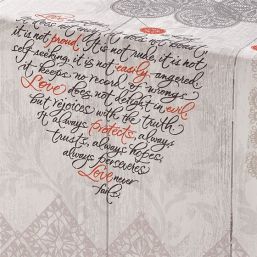 Tablecloth Ecru with hearts and letters | Franse Tafelkleden