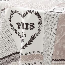 Tablecloth Ecru with hearts and letters | Franse Tafelkleden