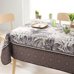 Tablecloth anti-stain Ecru, taupe, leaves | Franse Tafelkleden