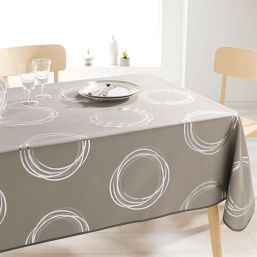 Tischdecke Taupe mit silberfarbenen Kreisen rechteck französische Tischdecken