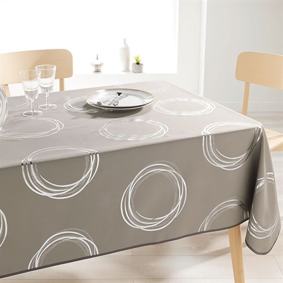 Tablecloth taupe with silver colored circles rectangle French tablecloths