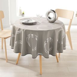 Tischdecke Taupe mit silberfarbenen Kreisen 160cm französische Tischdecken