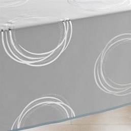 Tischdecke Anti-Fleck grau mit silber Kreisen | Franse Tafelkleden