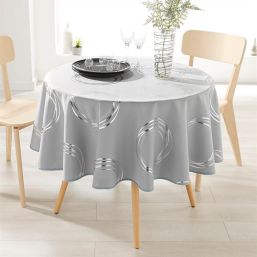 Tablecloth gray with silver colored circles 160cm French tablecloths