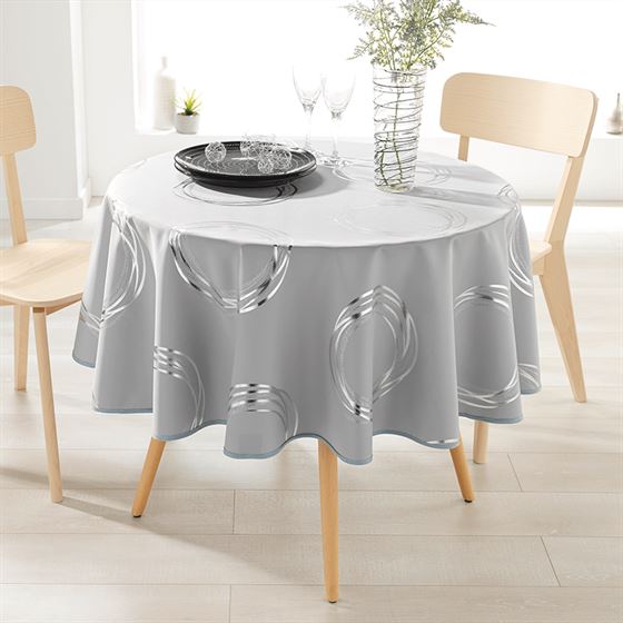 Nappe de table grise avec cercles argentés | Franse Tafelkleden