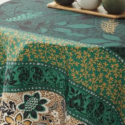 Tischdecke Anti-Fleck Grün, braun, mit Blättern | Franse Tafelkleden
