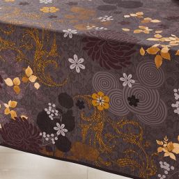 Tablecloth anti-stain brown, with leaves | Franse Tafelkleden