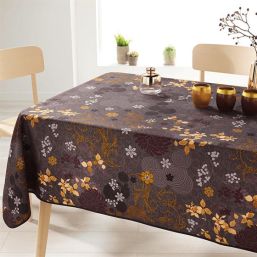 Nappe de table anti tache Brun, avec des feuilles | Franse Tafelkleden